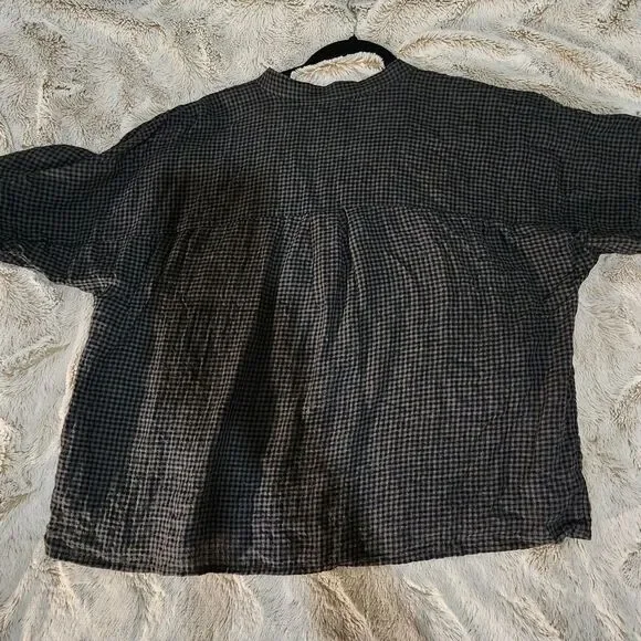 Eileen Fisher Organic Linen Checkered Button Down Shirt - Picture 5 of 7